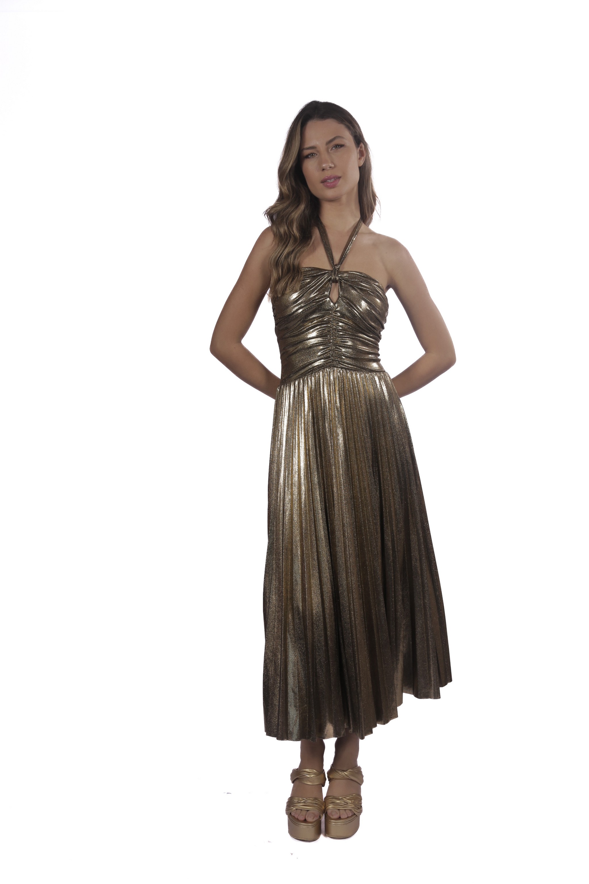 VESTIDO MIDI METAL GOLD